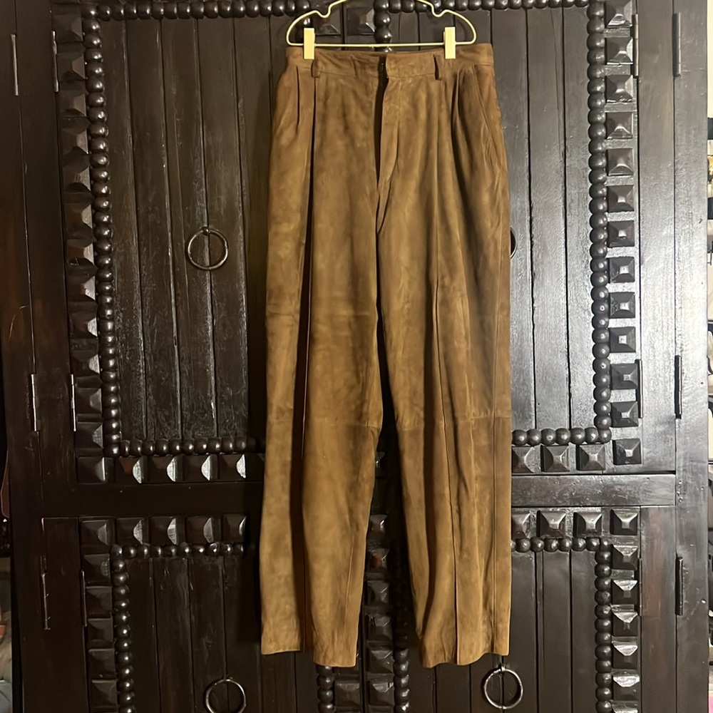 Linda Allard Ellen Tracy Vintage 80s-90s Lambskin Suede Leather High Waist Pant - Picture 5 of 14
